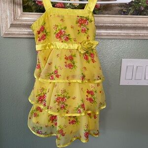 Yellow Floral Girls Dress Size 4 Used